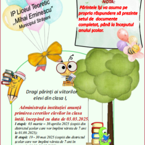 ANUNȚ ÎNSCRIERE ÎN CLASA I